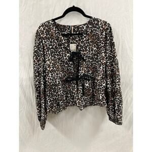 NWT Free People Leopard Front Tie Top size L